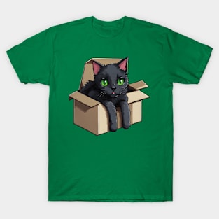 Black cat in a carton box - pixel art T-Shirt